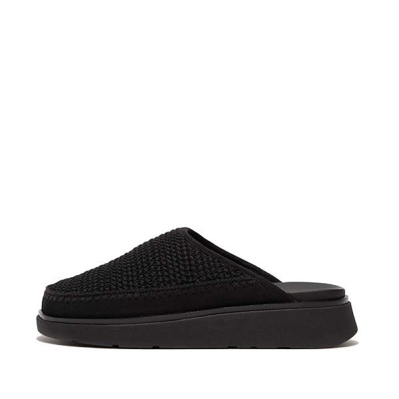 Black Women\'s FitFlop Gen-Ff E01 Crochet Mules | 380CRVAYM