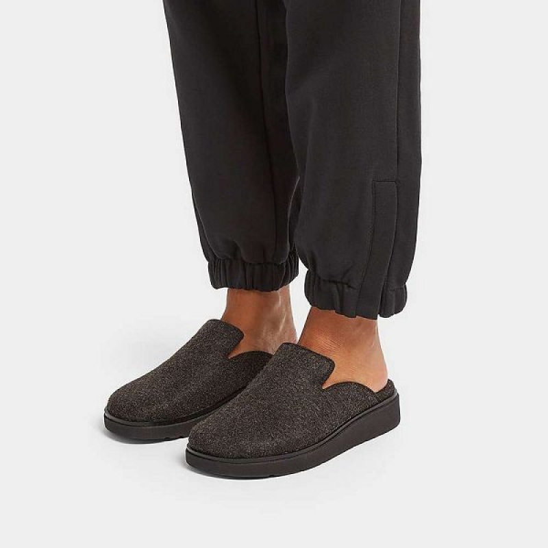 Black Women's FitFlop Gen-Ff E01 Felt Mules | 378KJOXDB