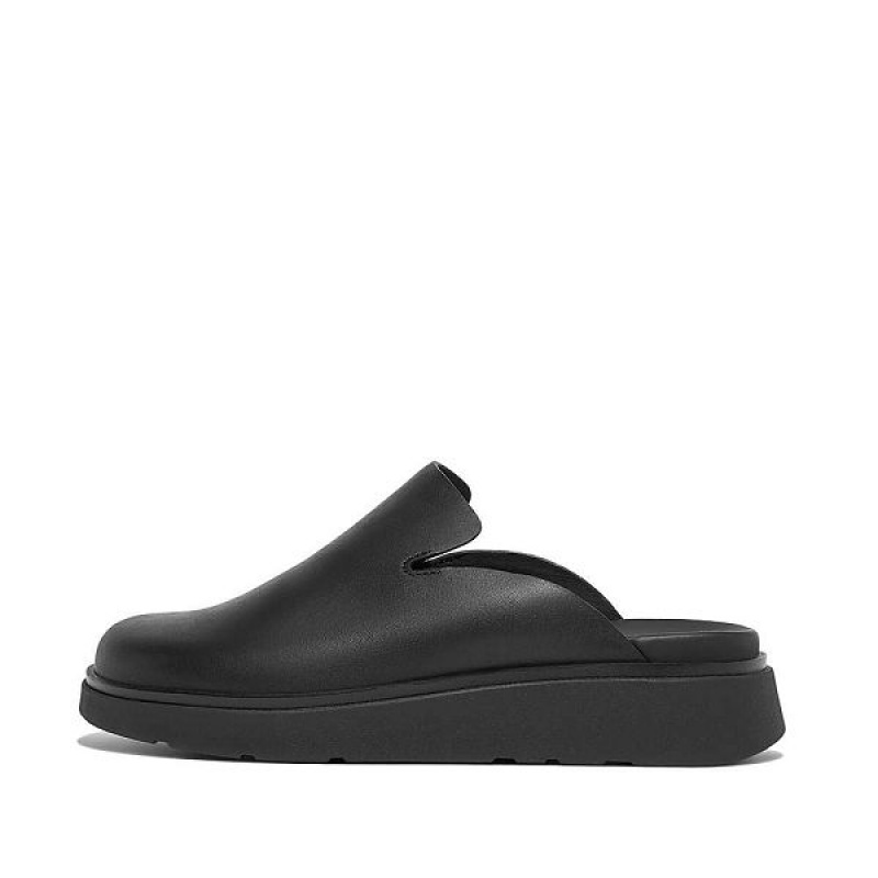 Black Women\'s FitFlop Gen-Ff Leather Mules | 506OUDFZB