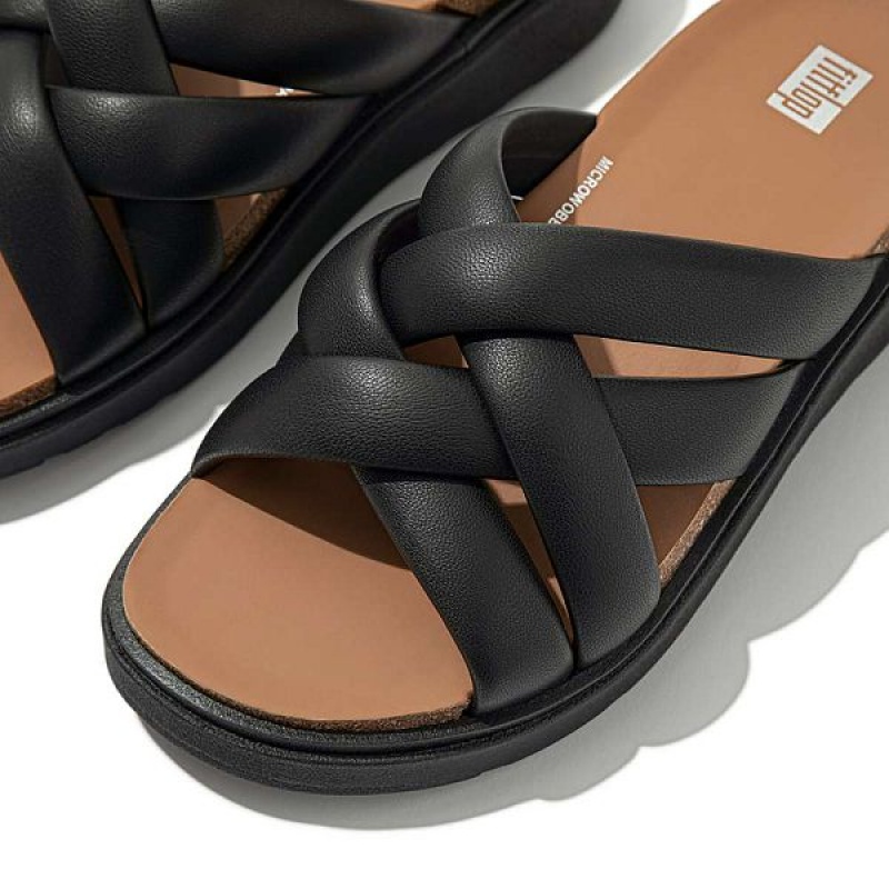 Black Women's FitFlop Gen-Ff Padded Strap Leather Slides | 306EQTZKJ