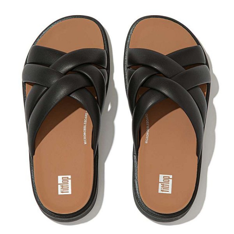 Black Women's FitFlop Gen-Ff Padded Strap Leather Slides | 306EQTZKJ