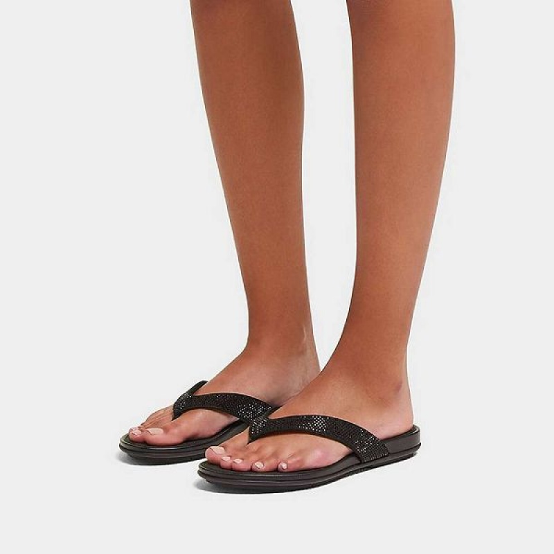 Black Women's FitFlop Gracie Crystal Flip Flops | 834FAJCBO