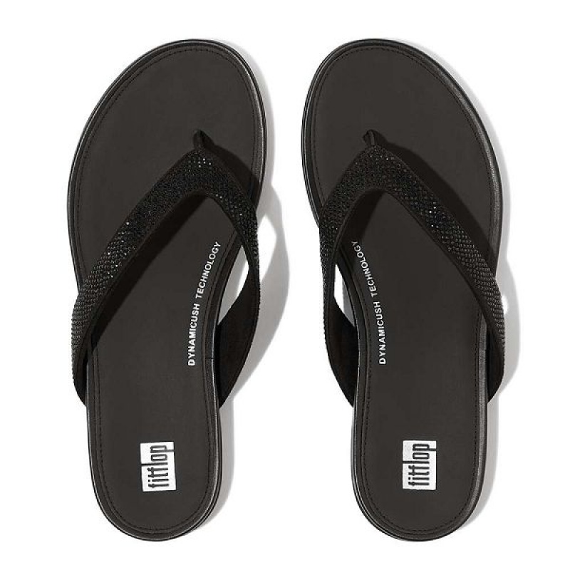 Black Women's FitFlop Gracie Crystal Flip Flops | 834FAJCBO