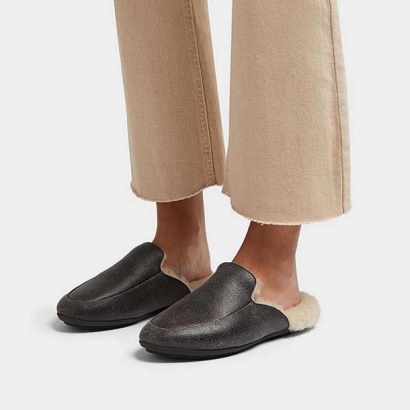 Black Women's FitFlop Gracie Double Faced Shearling Leather Mules | 904TGQZHA