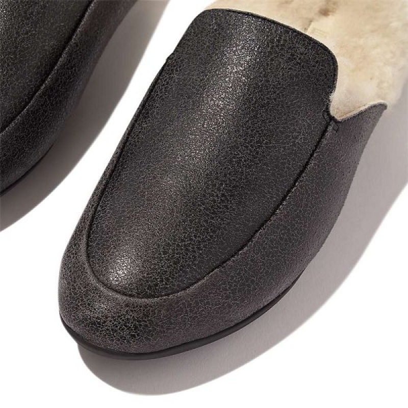 Black Women's FitFlop Gracie Double Faced Shearling Leather Mules | 904TGQZHA