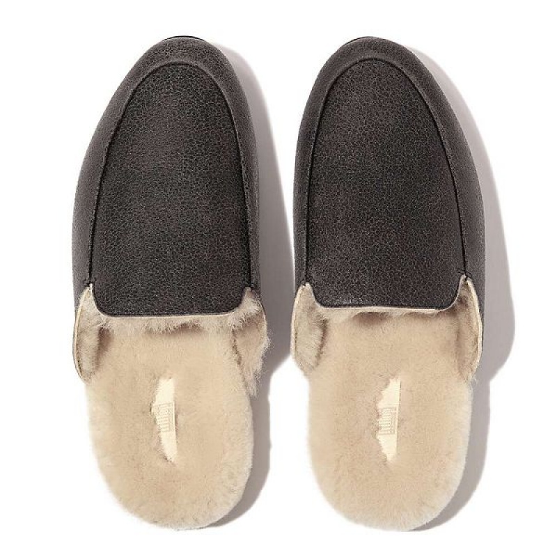 Black Women's FitFlop Gracie Double Faced Shearling Leather Mules | 904TGQZHA