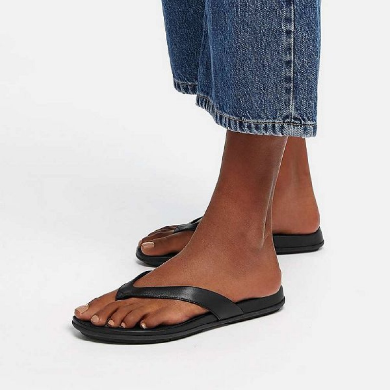 Black Women's FitFlop Gracie Leather Flip Flops | 210OCTGWB