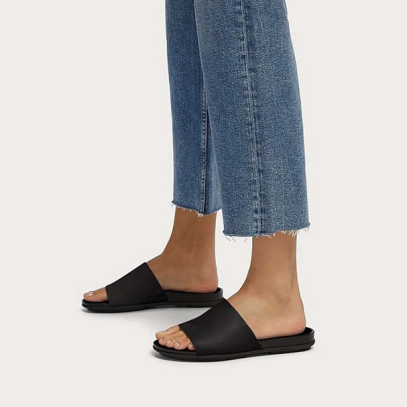 Black Women's FitFlop Gracie Leather Slides | 250SEBIUQ