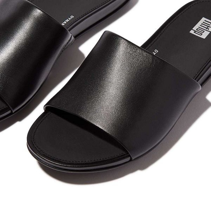 Black Women's FitFlop Gracie Leather Slides | 250SEBIUQ