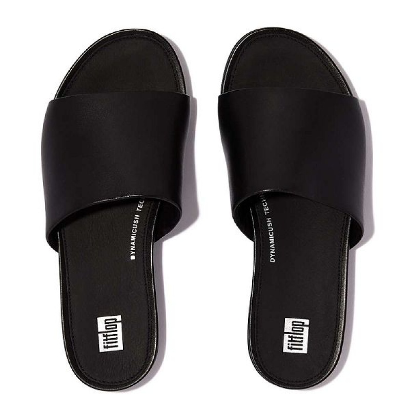 Black Women's FitFlop Gracie Leather Slides | 250SEBIUQ