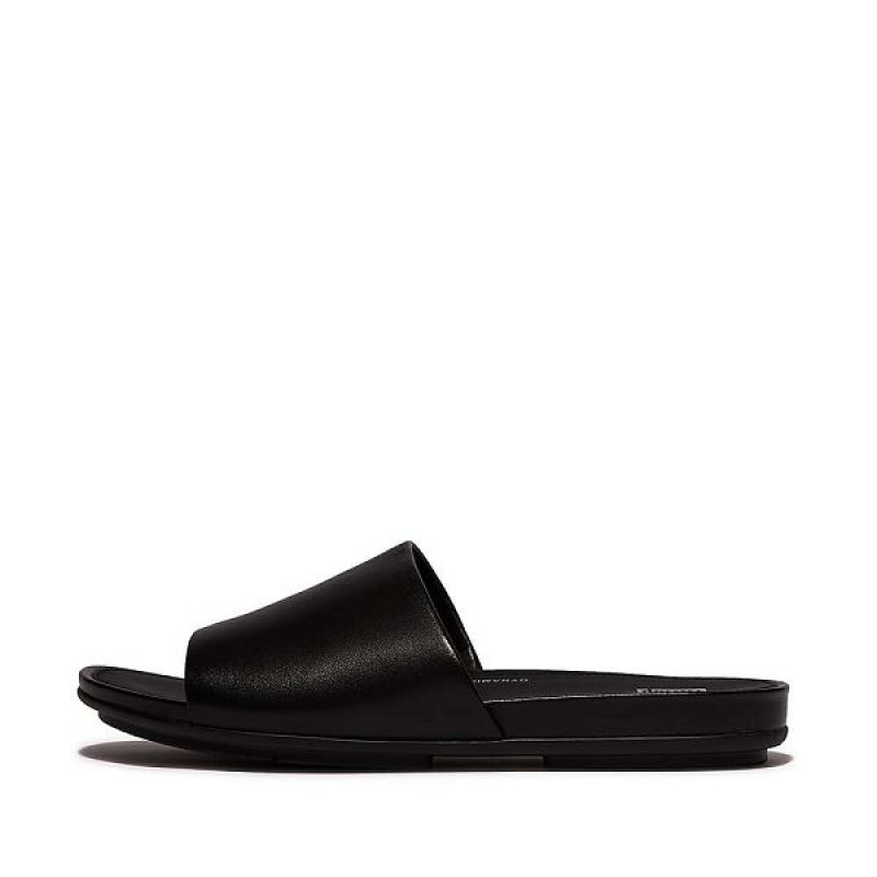 Black Women\'s FitFlop Gracie Leather Slides | 250SEBIUQ