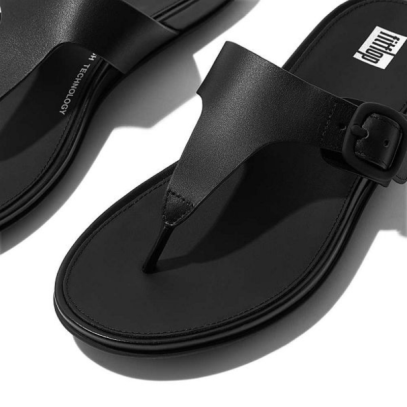 Black Women's FitFlop Gracie Matt Buckle Leather Toe-Post Sandals | 861TSWFVD