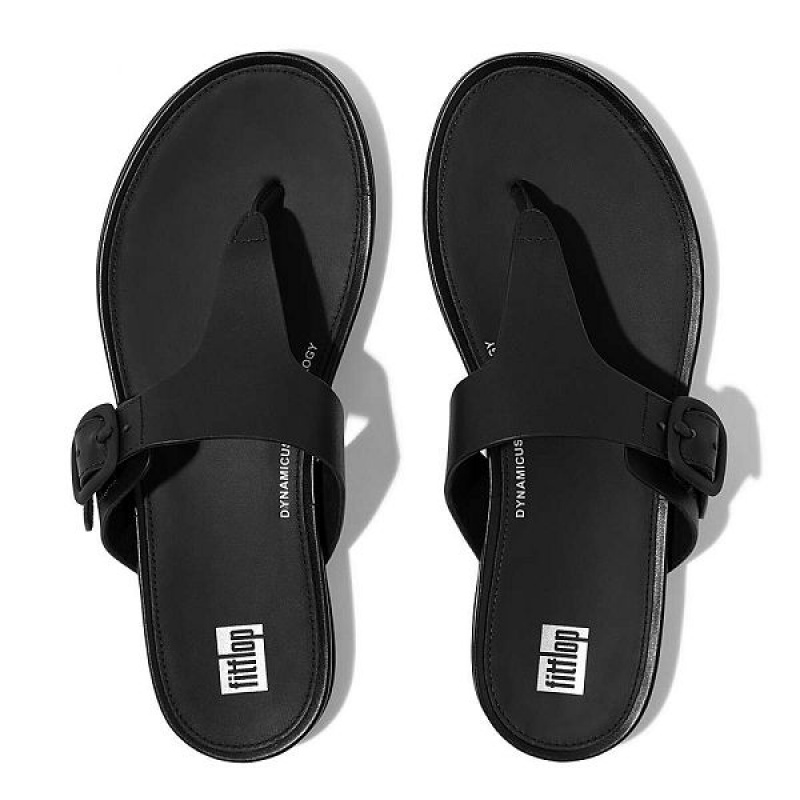 Black Women's FitFlop Gracie Matt Buckle Leather Toe-Post Sandals | 861TSWFVD