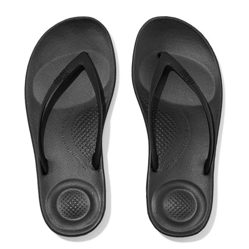 Black Women's FitFlop Iqushion Ergonomic Flip Flops | 013LOHKPD