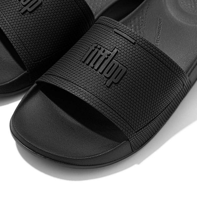 Black Women's FitFlop Iqushion Pool Slides | 715OEZRUD