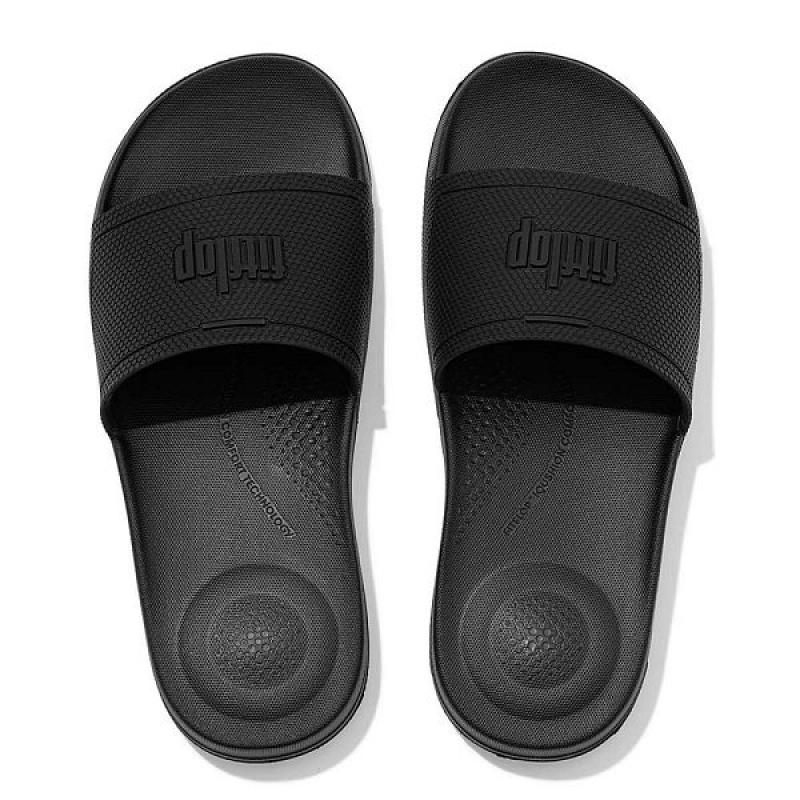 Black Women's FitFlop Iqushion Pool Slides | 715OEZRUD