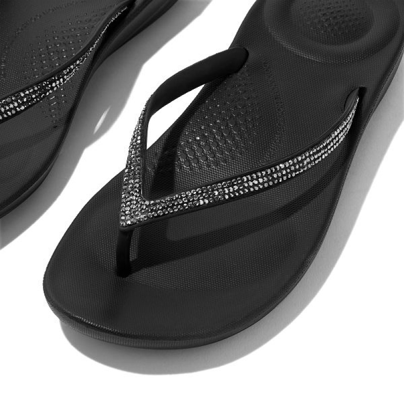 Black Women's FitFlop Iqushion Sparkle Ergonomic Flip Flops | 971AXFQYV