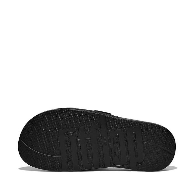 Black Women's FitFlop Iqushion Two Bar Buckle Slides | 548KLJETG