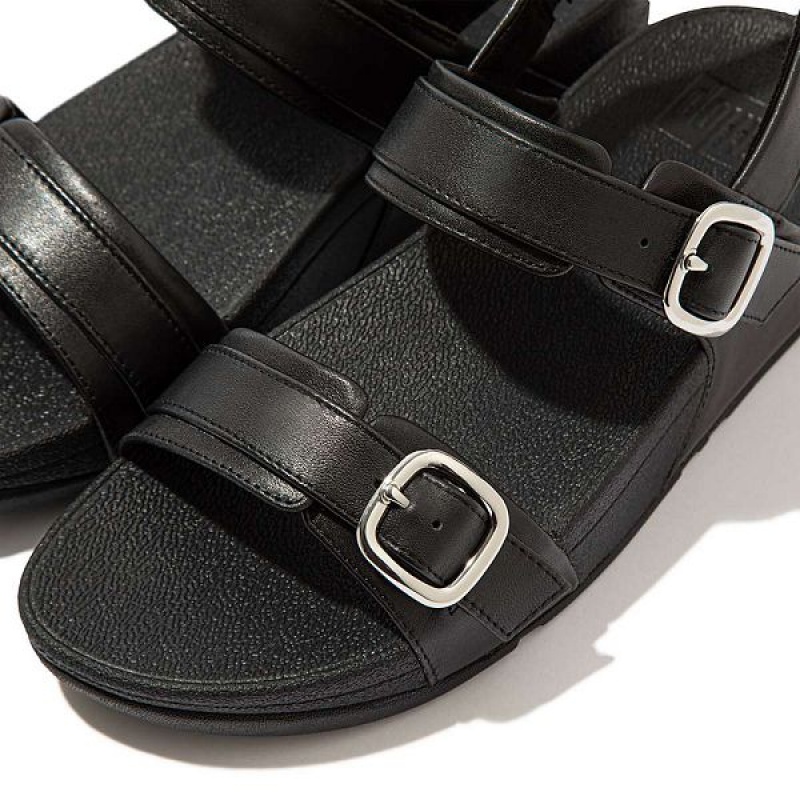 Black Women's FitFlop Lulu Adjustable Leather Sandals | 163ZNOTSP