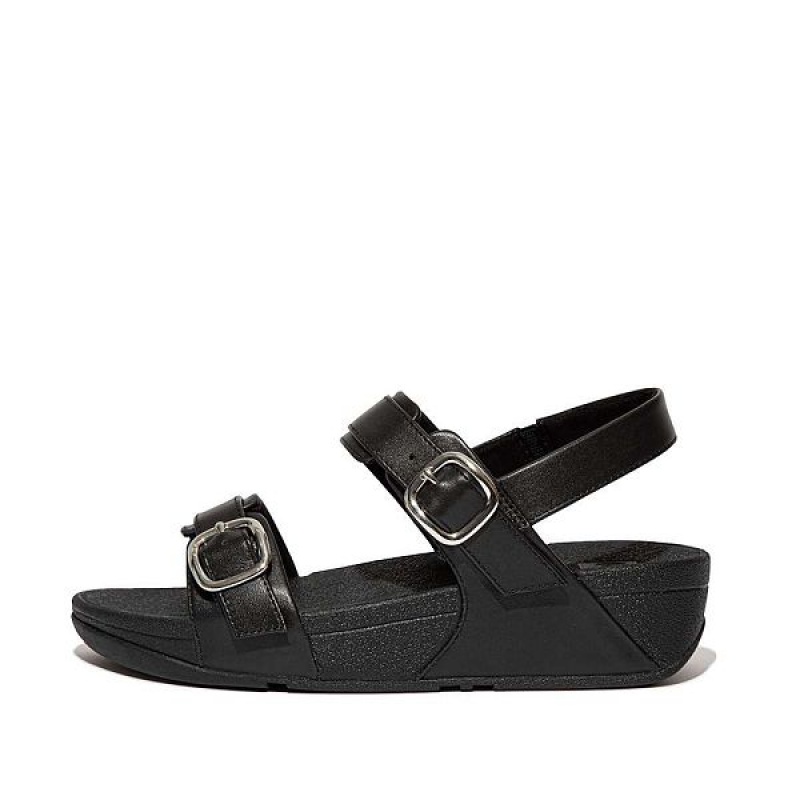 Black Women\'s FitFlop Lulu Adjustable Leather Sandals | 163ZNOTSP