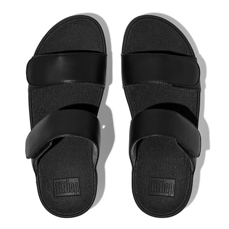 Black Women's FitFlop Lulu Adjustable Leather Slides | 153JYBVLP