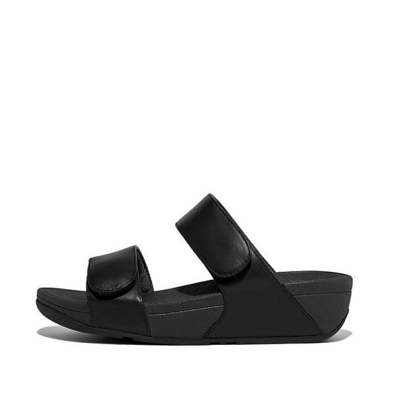 Black Women\'s FitFlop Lulu Adjustable Leather Slides | 153JYBVLP