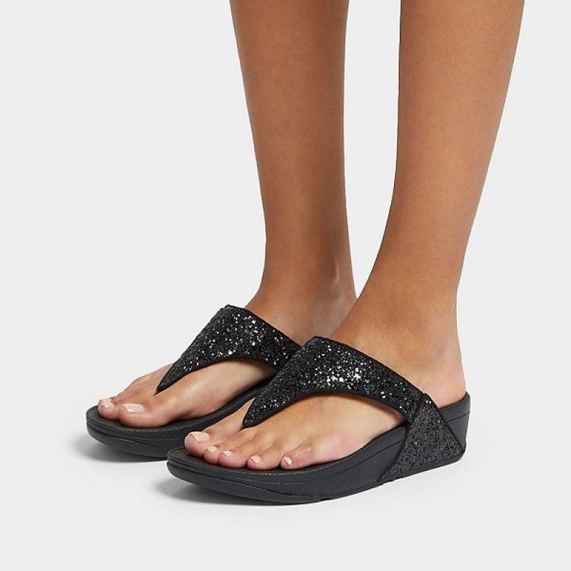 Black Women's FitFlop Lulu Glitter Toe-Post Sandals | 892JHGEMD