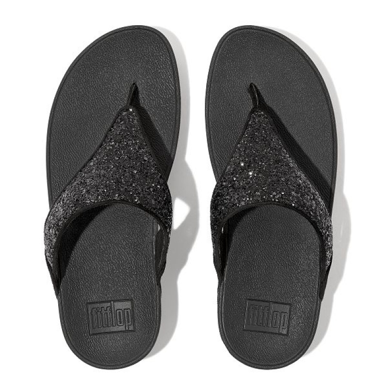 Black Women's FitFlop Lulu Glitter Toe-Post Sandals | 892JHGEMD