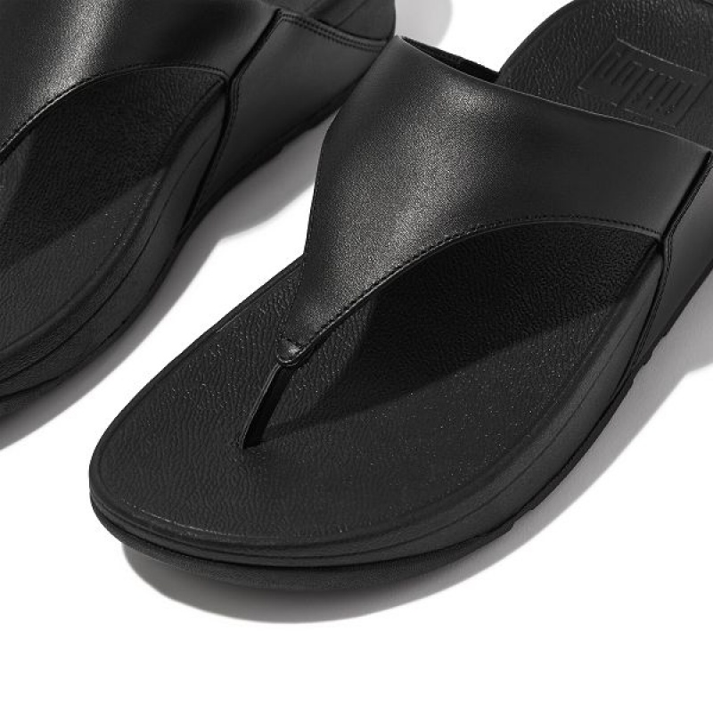 Black Women's FitFlop Lulu Leather Toe-Post Sandals | 409OPYTFX