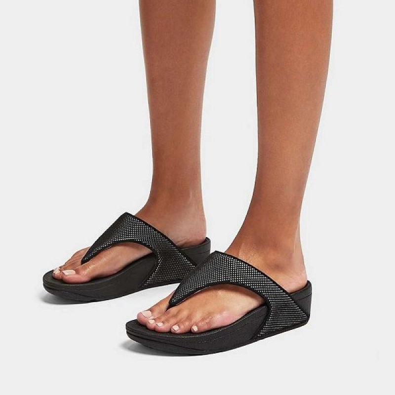 Black Women's FitFlop Lulu Water Resistant Two Tone Webbing Toe-Post Sandals | 047POMVUS