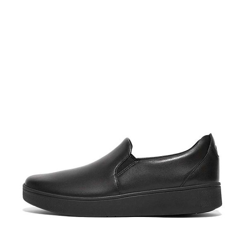 Black Women\'s FitFlop Rally Leather Slip On Skate Sneakers | 928LSGROM