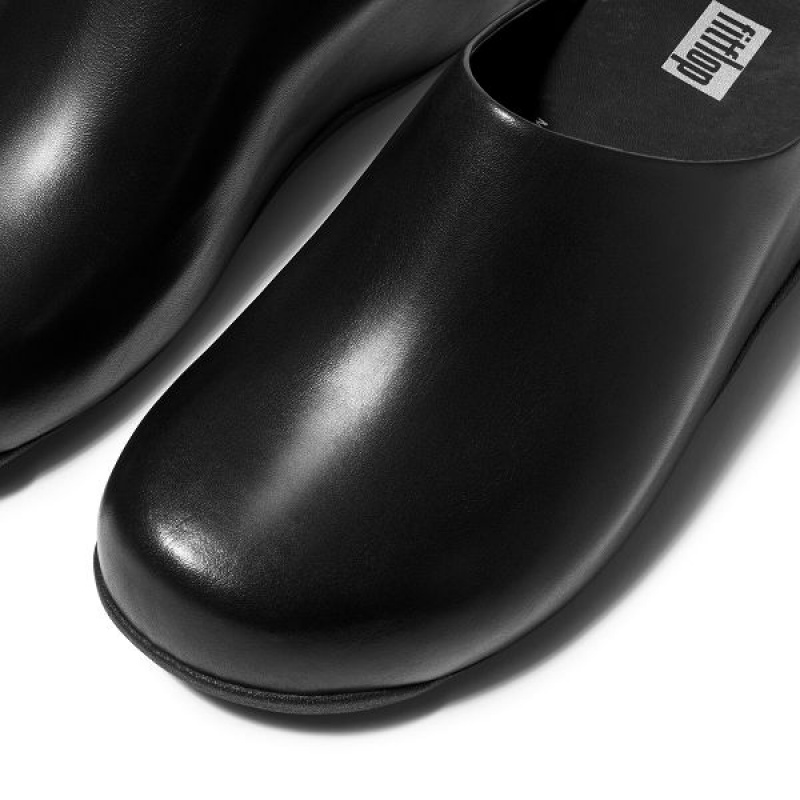 Black Women's FitFlop Shuv Leather Clogs | 276QCWYPL