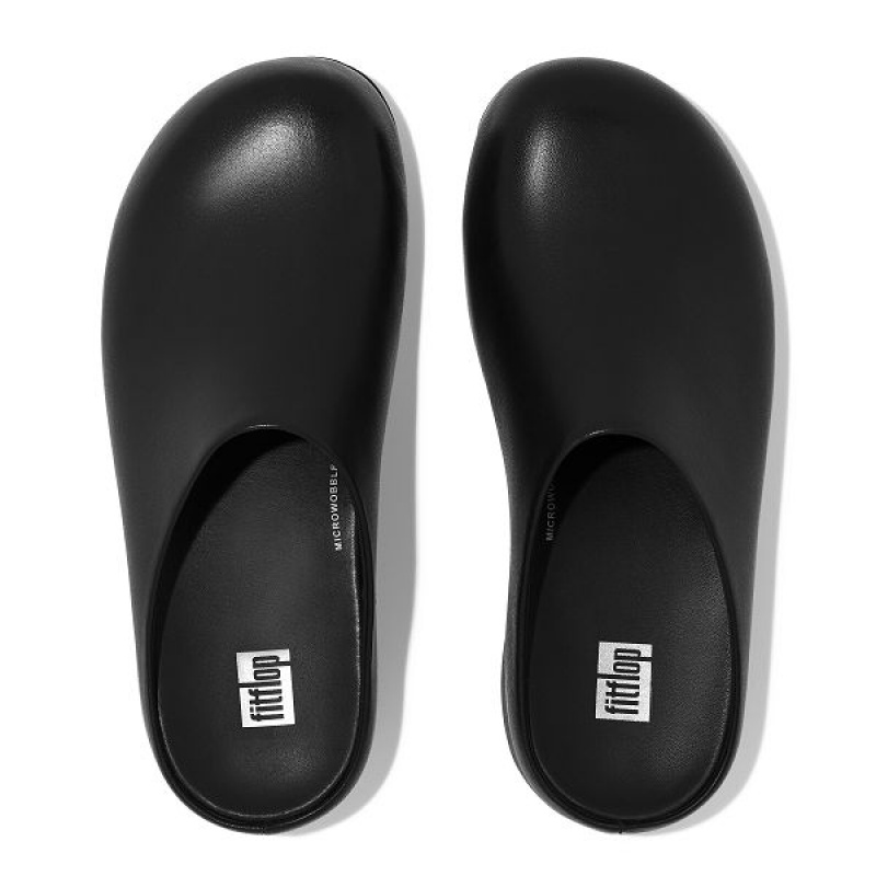 Black Women's FitFlop Shuv Leather Clogs | 276QCWYPL