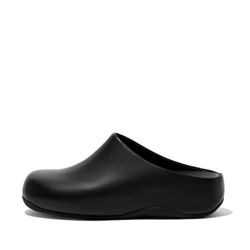 Black Women\'s FitFlop Shuv Leather Clogs | 276QCWYPL