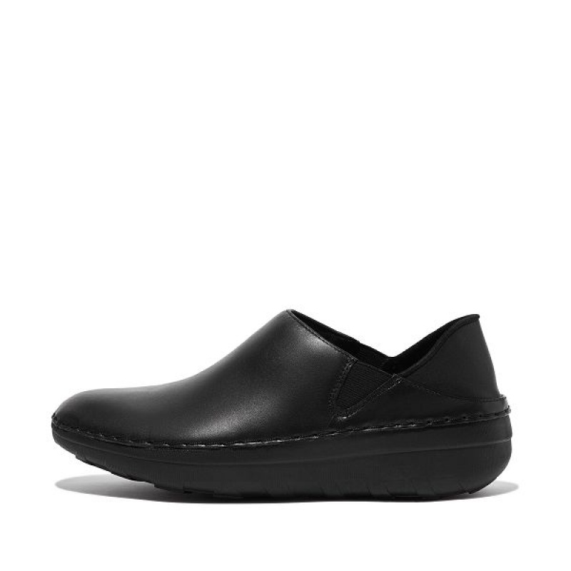 Black Women\'s FitFlop Superloafer Leather Loafers | 146RUMZAG