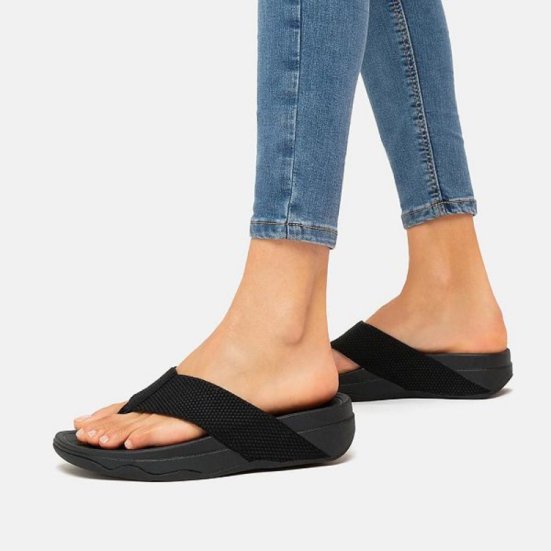 Black Women's FitFlop Surfa Toe-Post Sandals | 387CVGFXI