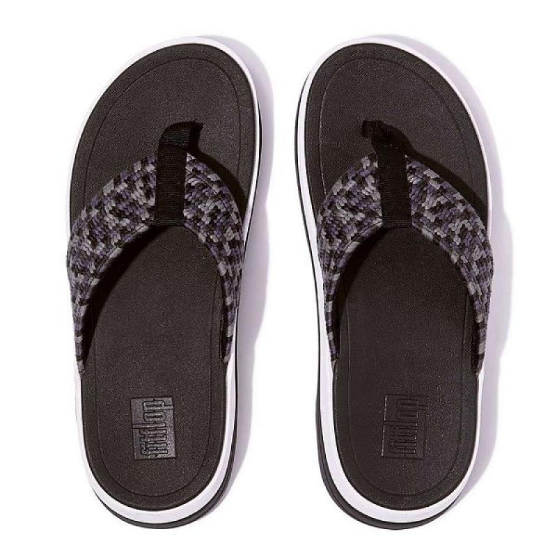 Black Women's FitFlop Surff Art Webbing Toe-Post Sandals | 394JPMYFR