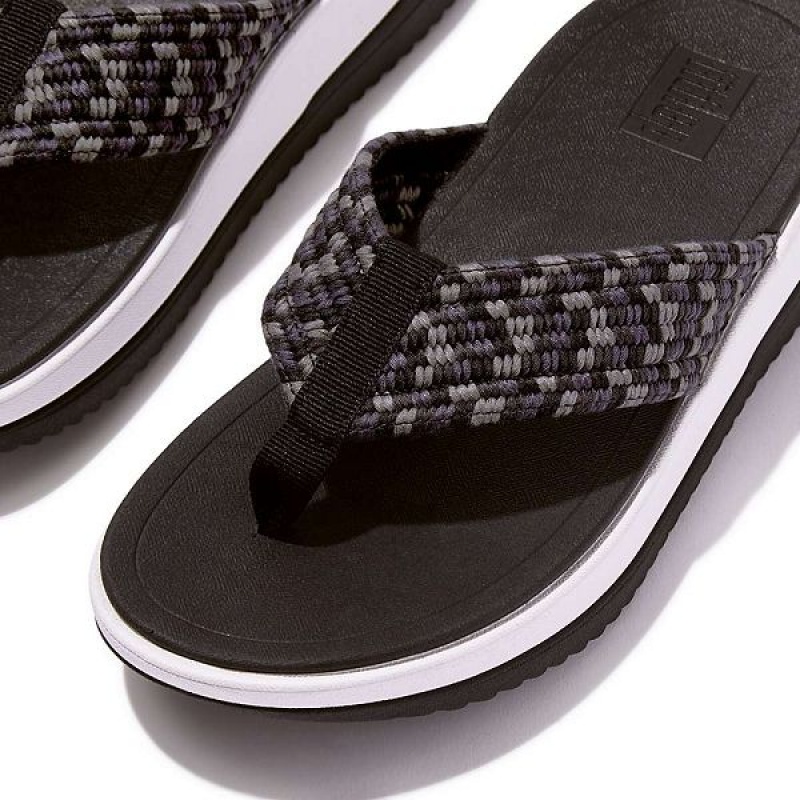 Black Women's FitFlop Surff Art Webbing Toe-Post Sandals | 394JPMYFR