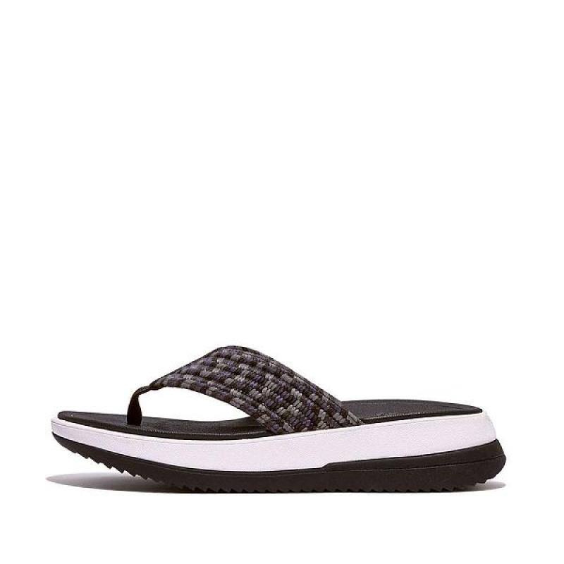 Black Women\'s FitFlop Surff Art Webbing Toe-Post Sandals | 394JPMYFR