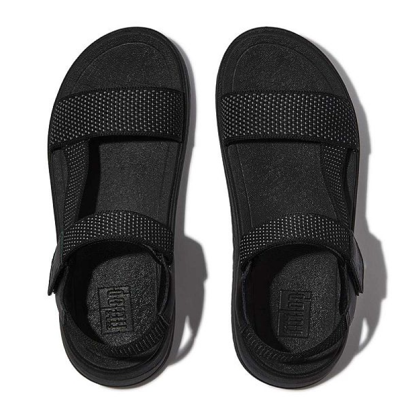 Black Women's FitFlop Surff Two Tone Sports Webbing Leather Back-Strap Sandals | 936OUKAJD