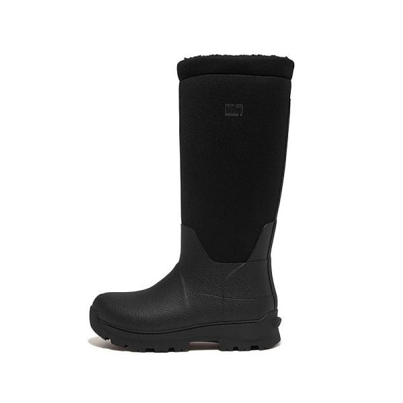 Black Women\'s FitFlop Wonderwelly Atb High Performance Fleece Lined Roll Down Wellington Rain Boots | 289ZSKITW