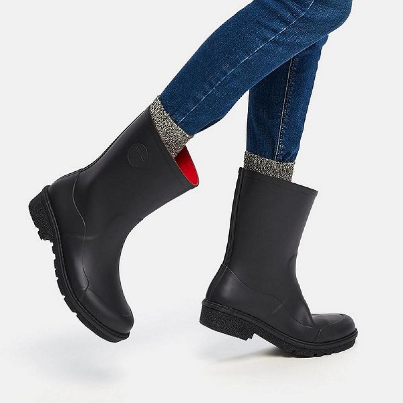 Black Women's FitFlop Wonderwelly Short Rain Boots | 936VHYLCE