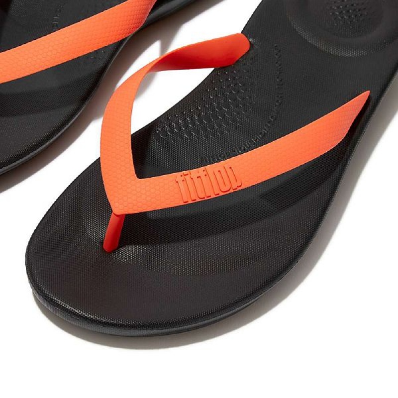 Black / Orange Men's FitFlop Iqushion Ergonomic Flip Flops | 406DHJKZO