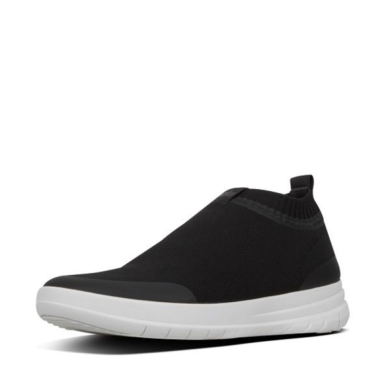 Black / White Men's FitFlop Uberknit Slip On Sneakers | 629ERJDWY