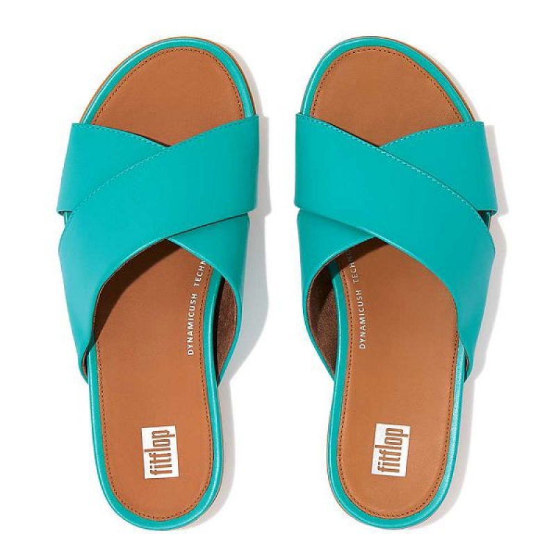 Blue Women's FitFlop Gracie Leather Cross Slides | 751CWKLBS