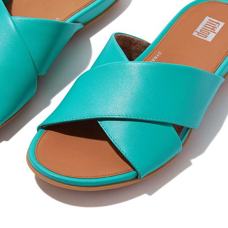 Blue Women's FitFlop Gracie Leather Cross Slides | 751CWKLBS