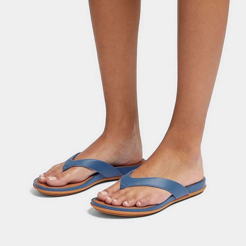 Blue Women's FitFlop Gracie Leather Flip Flops | 509NFDRVB