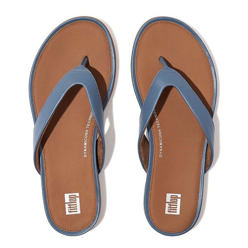 Blue Women's FitFlop Gracie Leather Flip Flops | 509NFDRVB