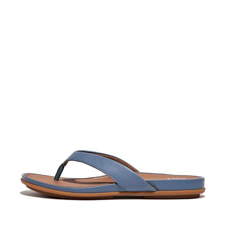 Blue Women\'s FitFlop Gracie Leather Flip Flops | 509NFDRVB