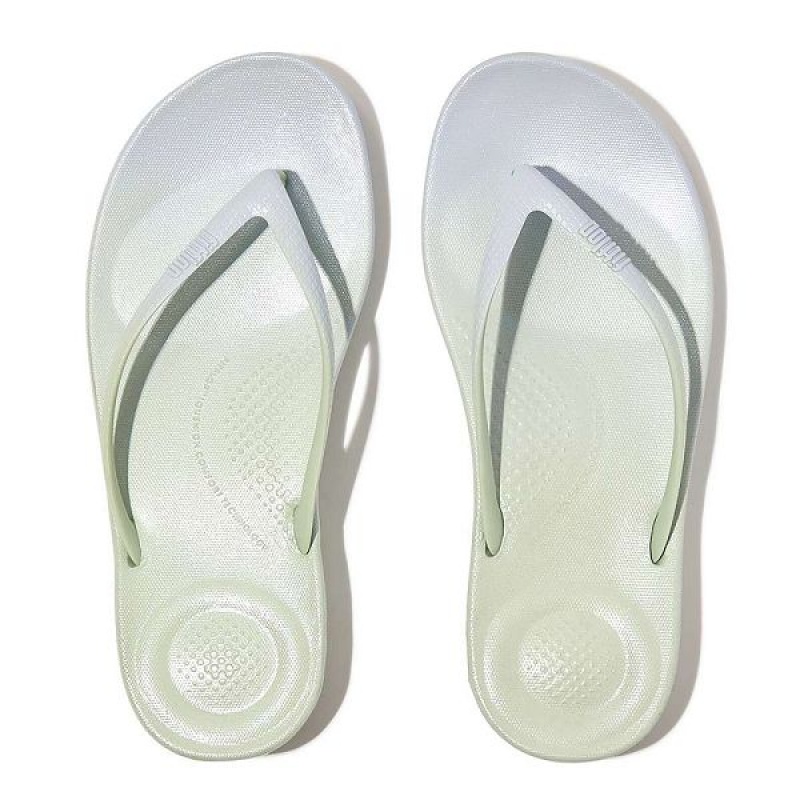 Blue Women's FitFlop Iqushion Iridescent Ergonomic Flip Flops | 068TVKPDM